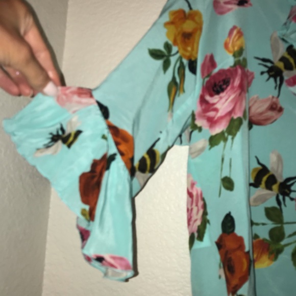 Gucci Couture Ruffle Turquoise Floral Blouse - Picture 2 of 8